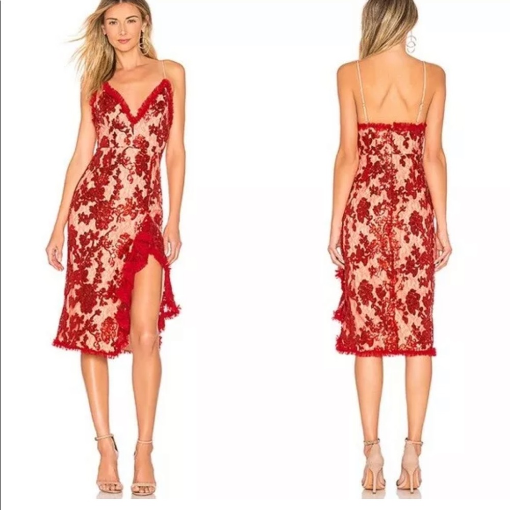 Sequin Red/Lace Midi NBD Cocktail Dress